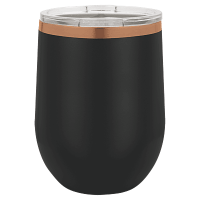 Personalized Polar Camel 12 oz. Black/Rose Gold Stemless Wine Tumbler