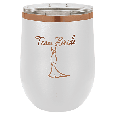 Personalized Polar Camel 12 oz. White/Rose Gold Stemless Wine Tumbler