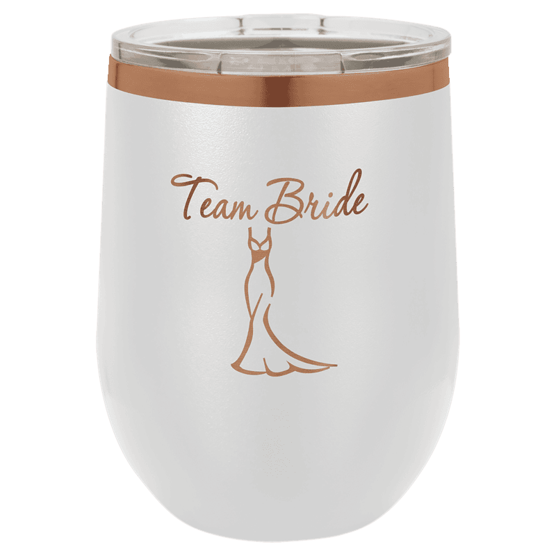 Personalized Polar Camel 12 oz. White/Rose Gold Stemless Wine Tumbler