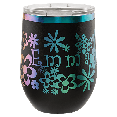 Personalized Polar Camel 12 oz. Black/Prism Stemless Wine Tumbler