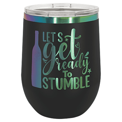 Personalized Polar Camel 12 oz. Black/Prism Stemless Wine Tumbler