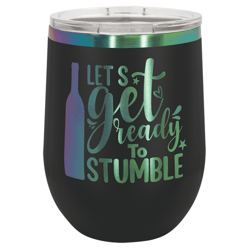 Personalized Polar Camel 12 oz. Black/Prism Stemless Wine Tumbler