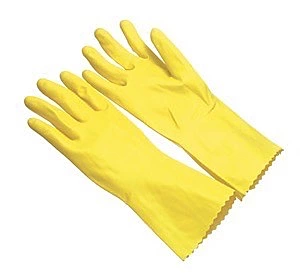 Yellow latex, flock lined, 17 mil, pinked cuff