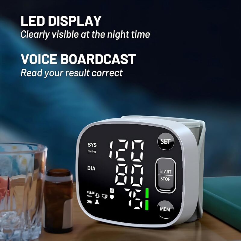 Oklar Blood Pressure Monitor for Home Use Rechargeable Blood Pressure Cuff Wrist Digital BP Machine with LED Backlit Display