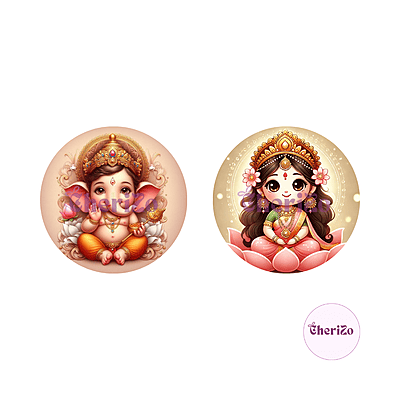 Laxmi-Ganesh Goddess Idols Set Stickers | Decorative Spiritual Stickers for DIY Arts & Crafts, Resin Stands, Car Dashboards, Pooja Rooms & Festive Decors