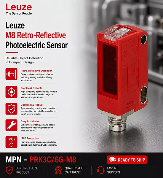 Leuze Retro-Reflective Photoelectric Sensor M8