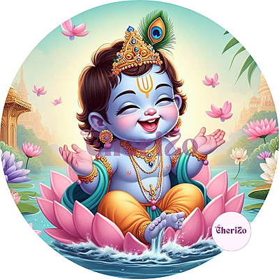 Little Krishna on Lotus Decorative Stickers | Perfect for DIY Arts & Crafts, Resin Stands, Car Dashboards, Pooja Rooms & Festive Decorations