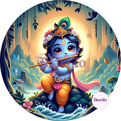 Little Krishna Playing Flute Decorative Stickers | Perfect for DIY Arts & Crafts, Resin Stands, Car Dashboards, Pooja Rooms & Festive Decorations