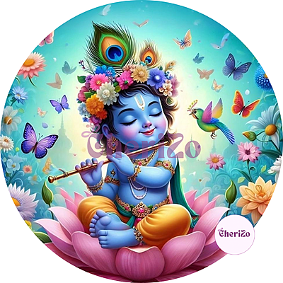 Little Krishna Playing Flute on Lotus Decorative Stickers | Perfect for DIY Arts & Crafts, Resin Stands, Car Dashboards, Pooja Rooms & Festive Decorations
