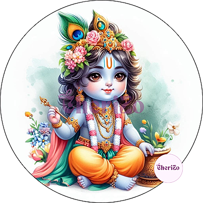 Little Krishna Sitting with Butter Pot God Idol Stickers | Perfect for DIY Arts & Crafts, Resin Stands, Car Dashboards, Pooja Rooms & Festive Decorations