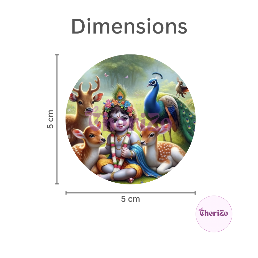 Little Krishna with Deers & Peacocks God Idol Stickers | Perfect for DIY Arts & Crafts, Resin Stands, Car Dashboards, Pooja Rooms & Festive Decorations