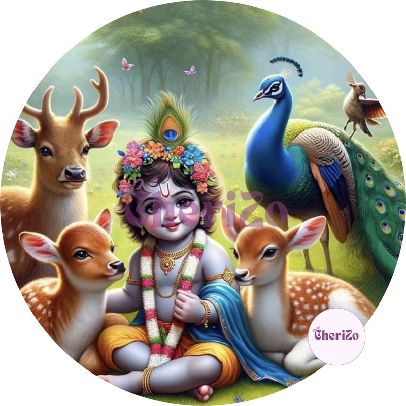 Little Krishna with Deers & Peacocks God Idol Stickers | Perfect for DIY Arts & Crafts, Resin Stands, Car Dashboards, Pooja Rooms & Festive Decorations