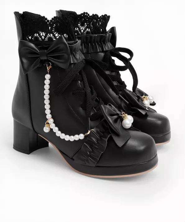 Lolita Lace-Up Boots (Bow & Pearl)