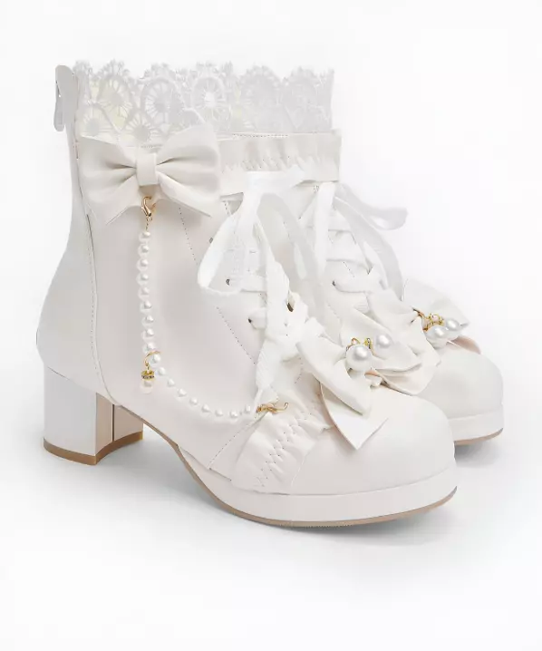 Lolita Lace-Up Boots (Bow & Pearl)