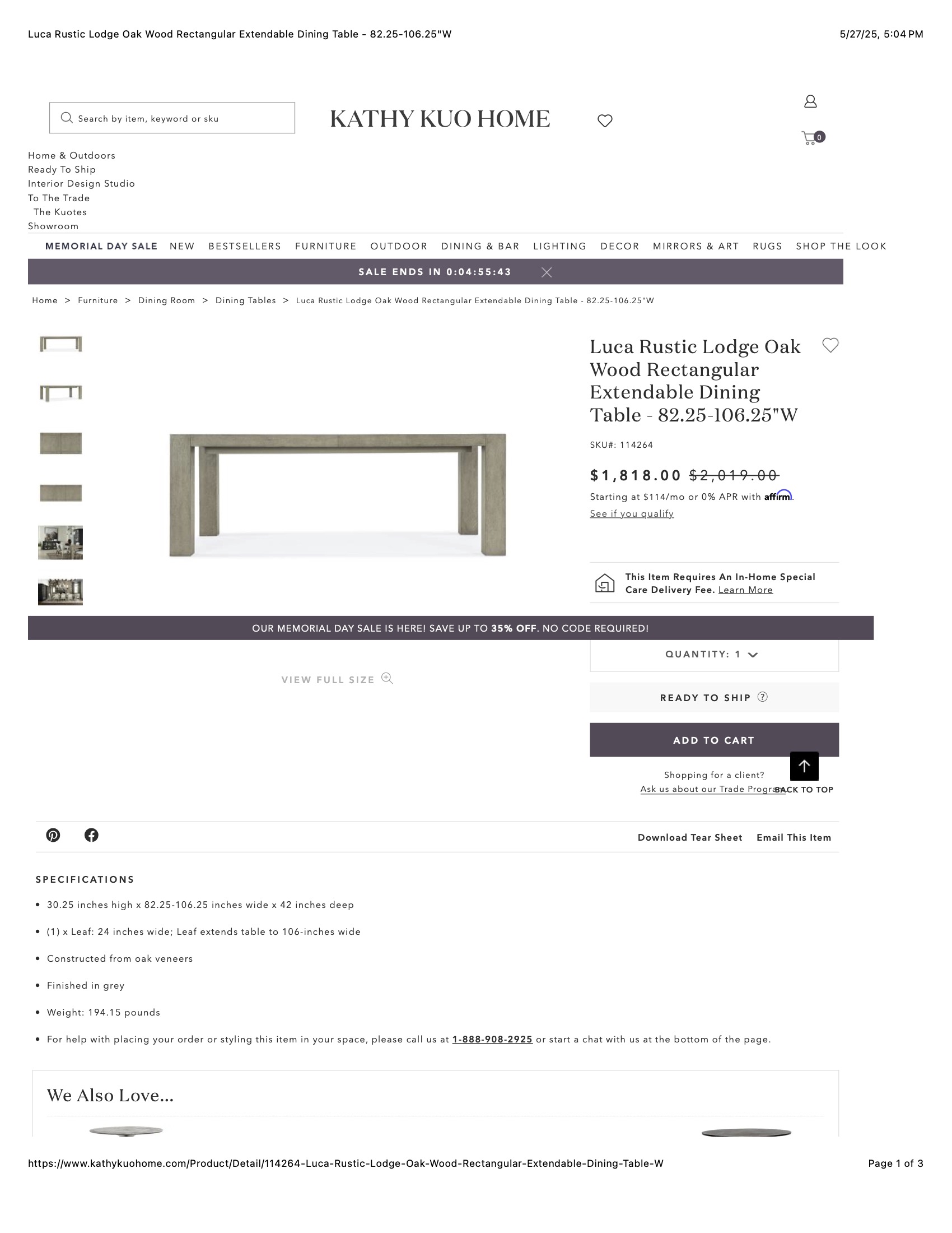 Luca Rustic Lodge Oak Wood Rectangular Extendable Dining Table - 82.25-106.25"W