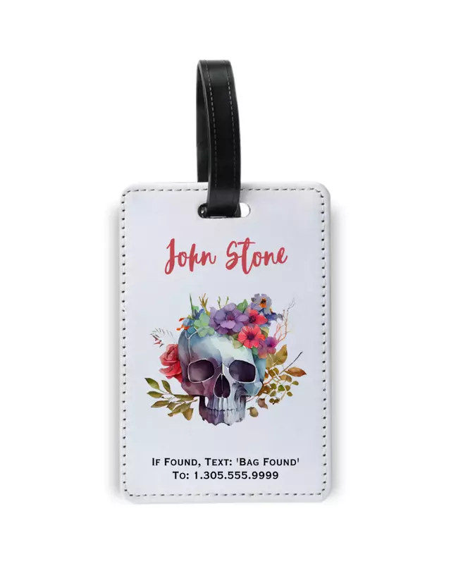 Personalized luggage tag featuring custom travel-inspired designs for adults.