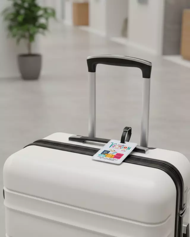 Personalized luggage tag featuring custom travel-inspired designs for adults.