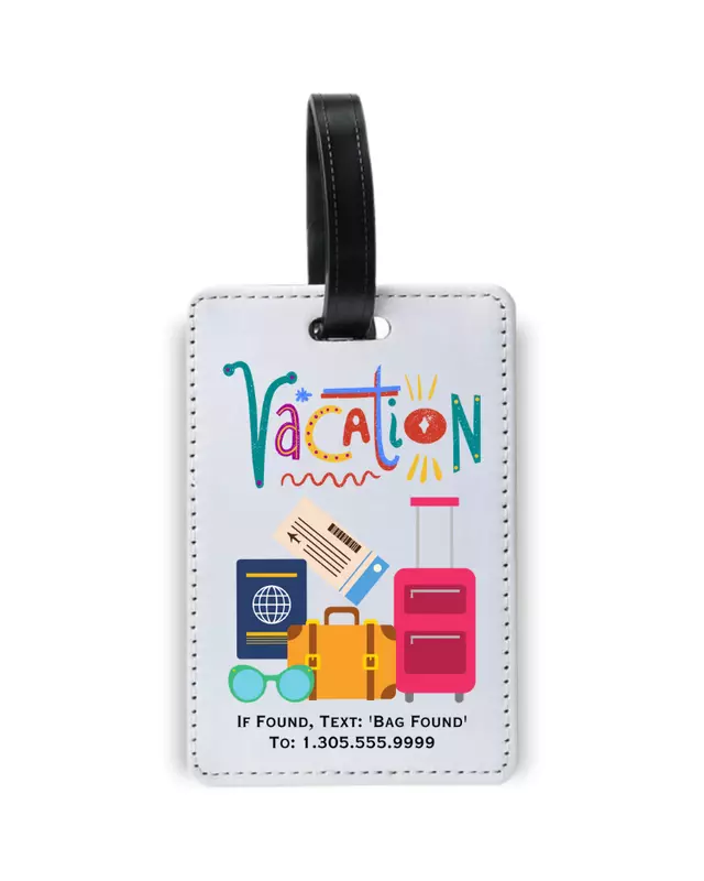 Personalized luggage tag featuring custom travel-inspired designs for adults.