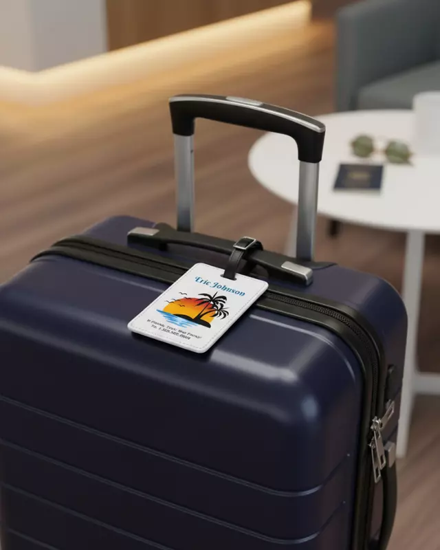 Personalized luggage tag featuring custom travel-inspired designs for adults.