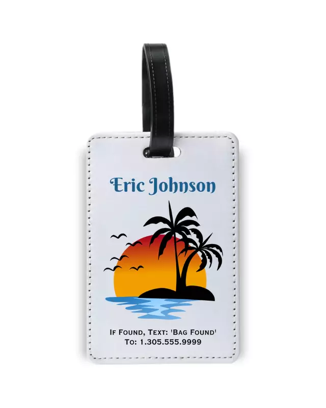 Personalized luggage tag featuring custom travel-inspired designs for adults.