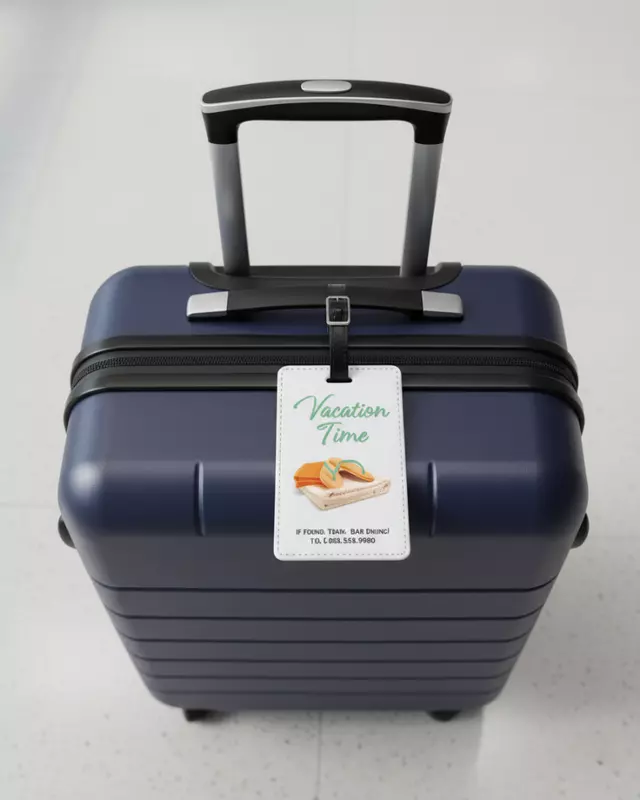 Personalized luggage tag featuring custom travel-inspired designs for adults.