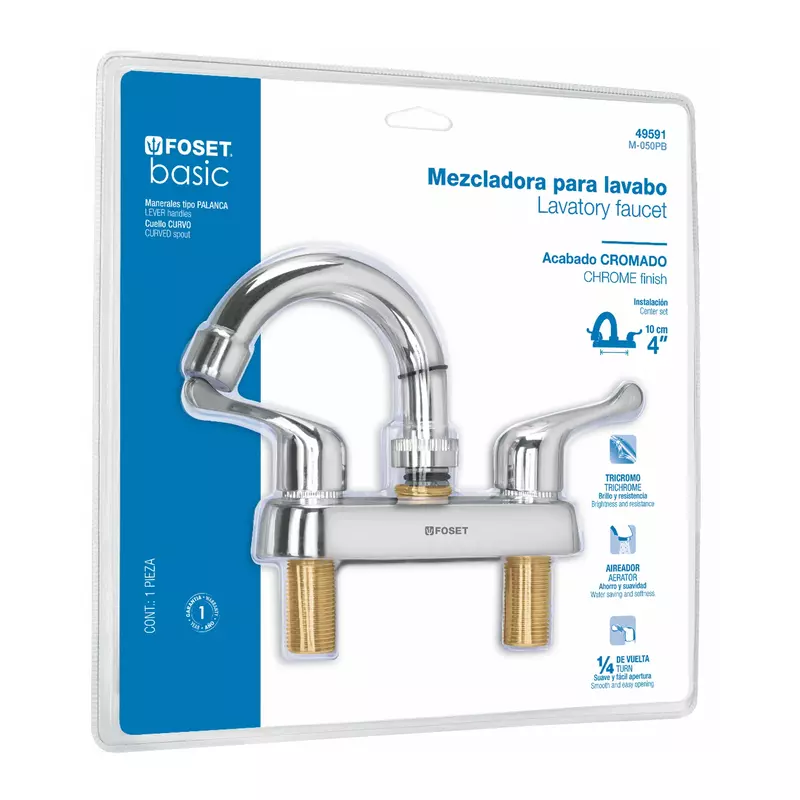 Mezcladora lavabo, manerales palanca, cuello curvo, blister - M-050PB / 49591