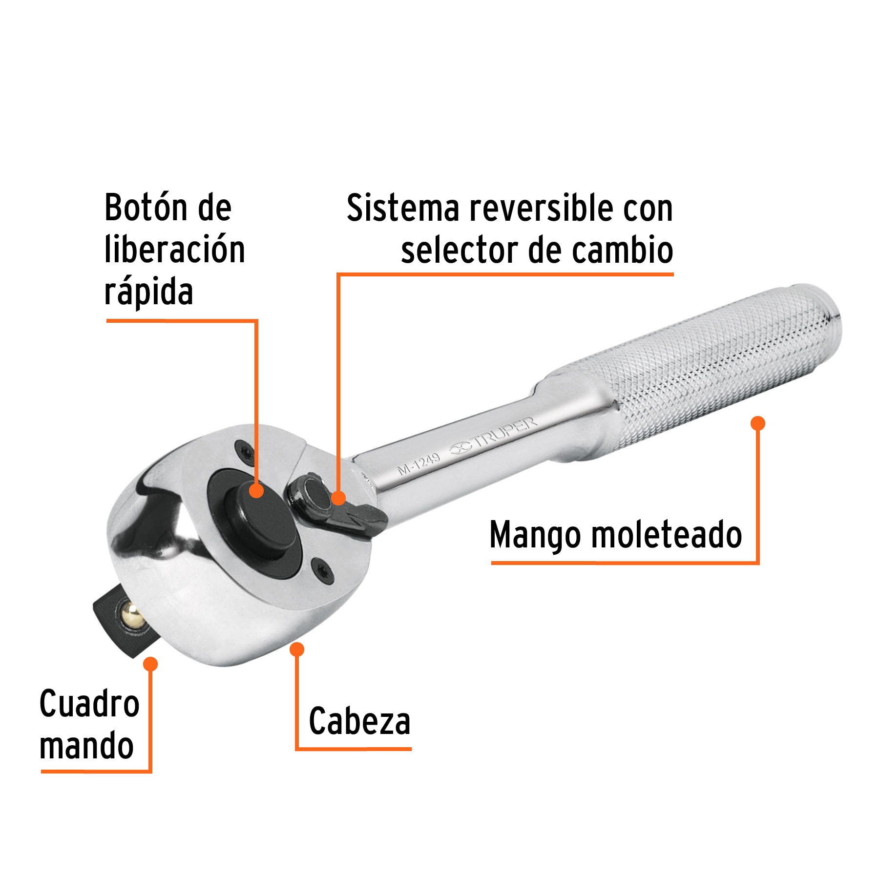 Matraca cuadro 1/2' liberación rápida cabeza de pera - M-1249 / 13410