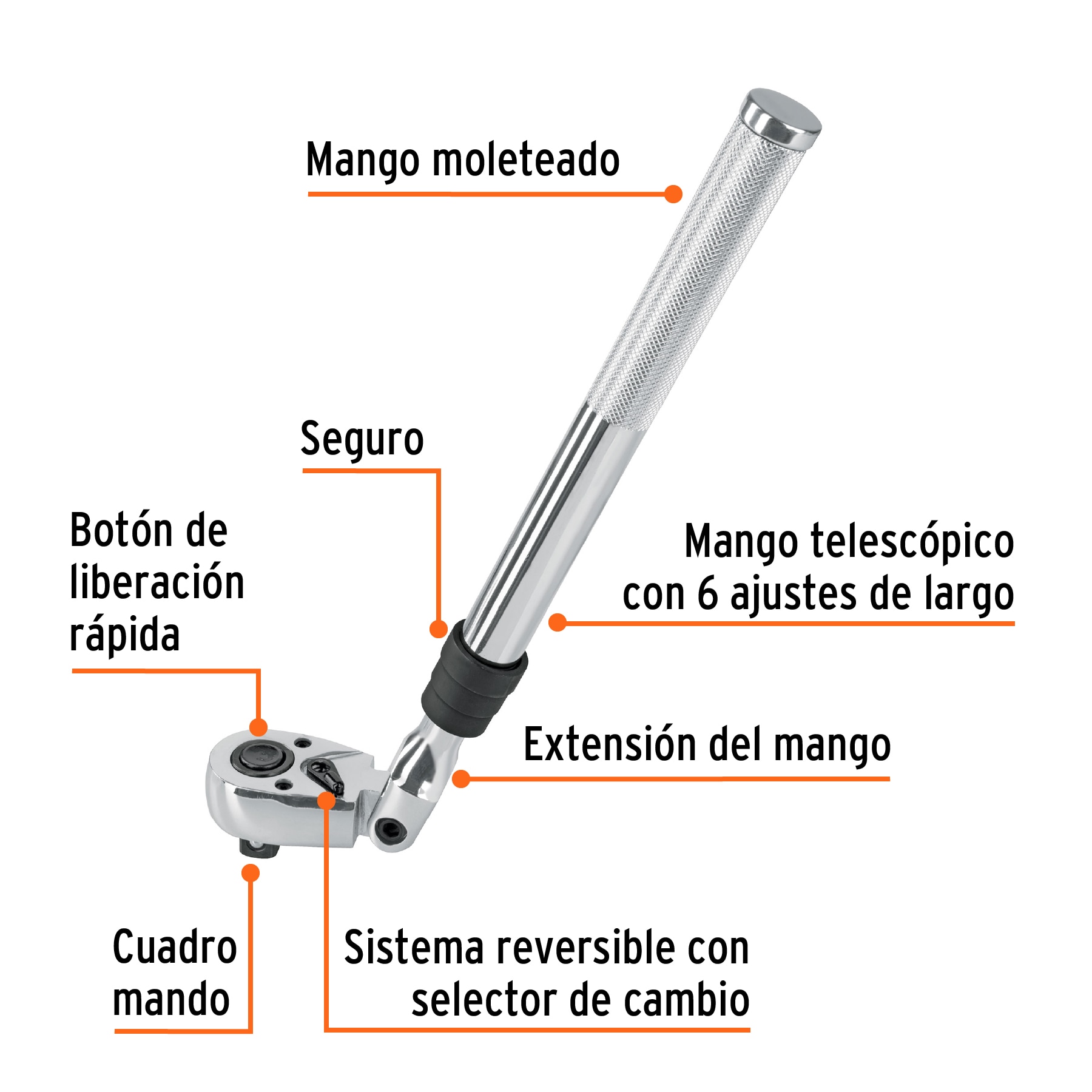 Matraca telescópica cuadro 1/2' cabeza articulada - M-1290 / 13220