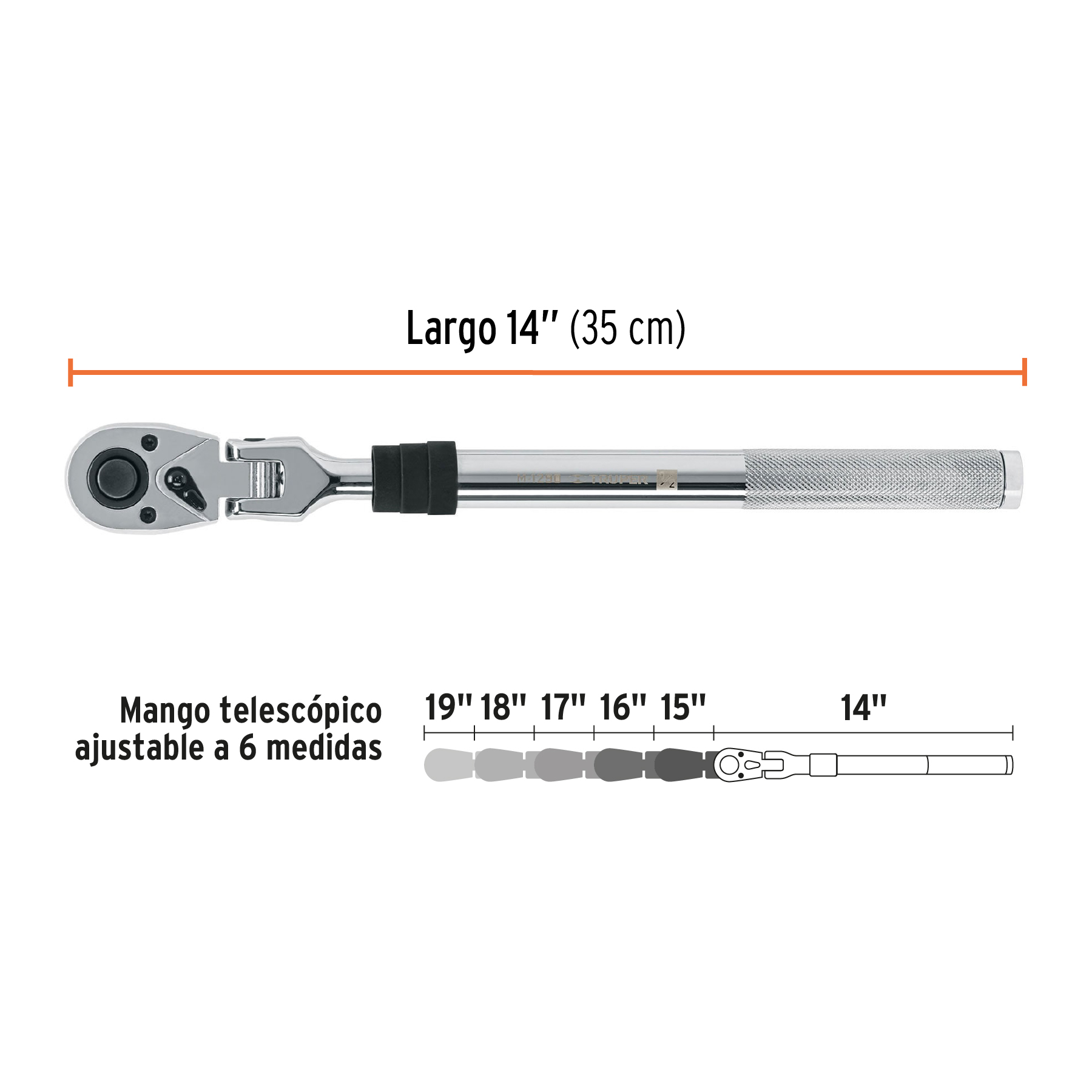 Matraca telescópica cuadro 1/2' cabeza articulada - M-1290 / 13220
