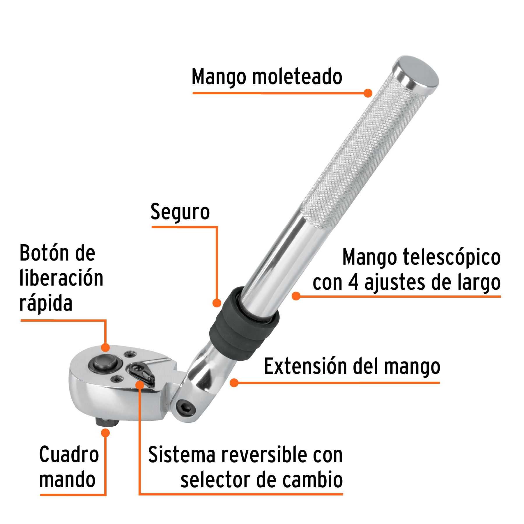 Matraca telescópica cuadro 3/8' cabeza articulada - M-3890 / 13219