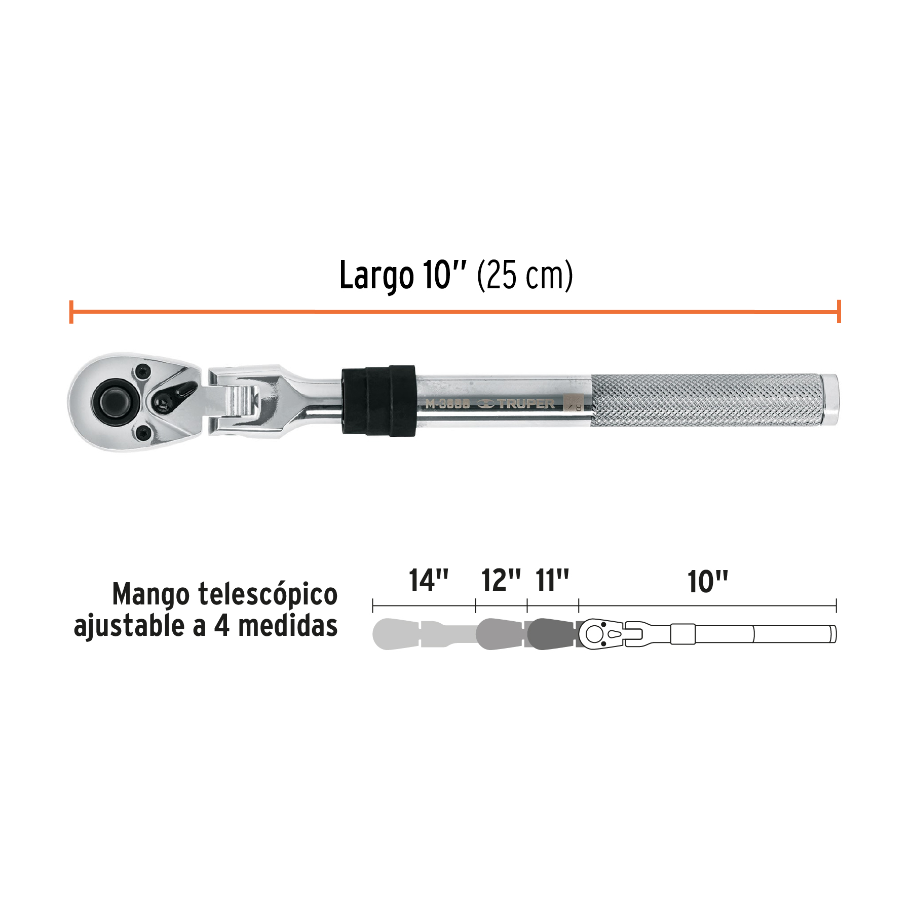 Matraca telescópica cuadro 3/8' cabeza articulada - M-3890 / 13219