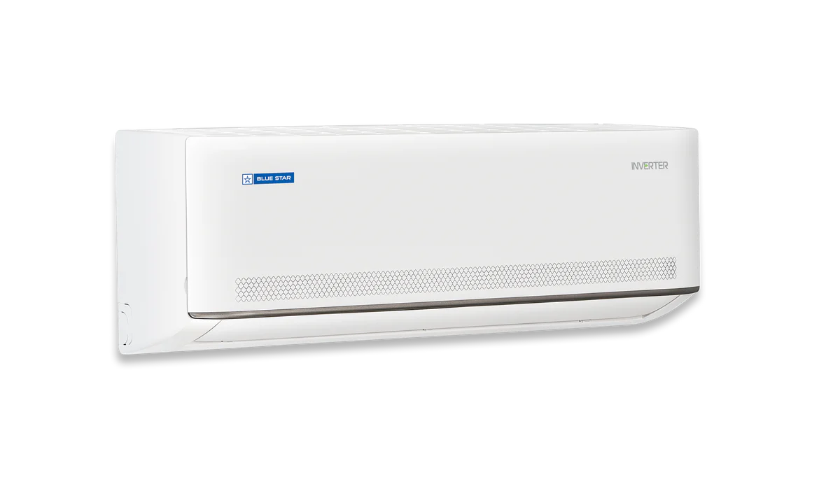 Blue Star IC318MNU with its remote control, highlighting its user-friendly interface and features.