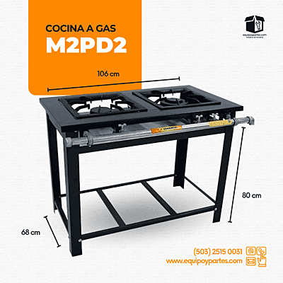M2PD2 COCINA A GAS, DOS QUEMADORES DOBLES