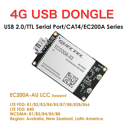 4G LTE USB Dongle with EC200A LCC Modem, SIM Slot, USB-A or 4PIN PH2.0 Connector for Windows/Linux/Android