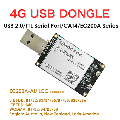 4G LTE USB Dongle with EC200A LCC Modem, SIM Slot, USB-A or 4PIN PH2.0 Connector for Windows/Linux/Android