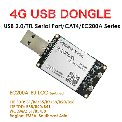 4G LTE USB Dongle with EC200A LCC Modem, SIM Slot, USB-A or 4PIN PH2.0 Connector for Windows/Linux/Android