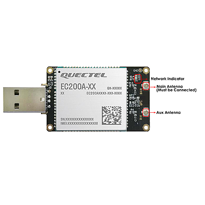 4G LTE USB Dongle with EC200A LCC Modem, SIM Slot, USB-A or 4PIN PH2.0 Connector for Windows/Linux/Android