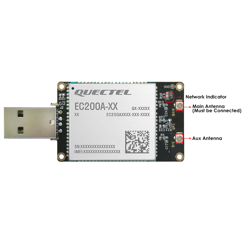 4G LTE USB Dongle with EC200A LCC Modem, SIM Slot, USB-A or 4PIN PH2.0 Connector for Windows/Linux/Android