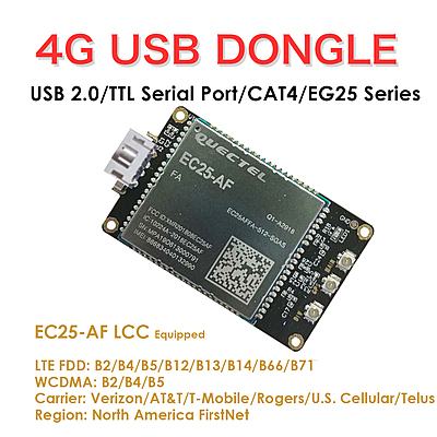 4G LTE USB Dongle with Quectel EC25 Series LCC Modem, SIM Slot, GPS, USB-A or 4PIN PH2.0 for IoT and M2M Applications