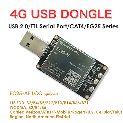 4G LTE USB Dongle with Quectel EC25 Series LCC Modem, SIM Slot, GPS, USB-A or 4PIN PH2.0 for IoT and M2M Applications