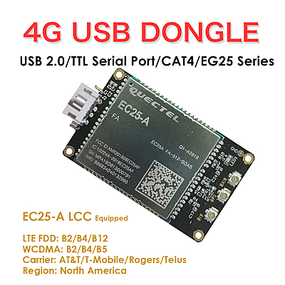4G LTE USB Dongle with Quectel EC25 Series LCC Modem, SIM Slot, GPS, USB-A or 4PIN PH2.0 for IoT and M2M Applications