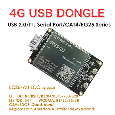 4G LTE USB Dongle with Quectel EC25 Series LCC Modem, SIM Slot, GPS, USB-A or 4PIN PH2.0 for IoT and M2M Applications
