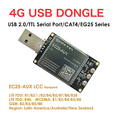 4G LTE USB Dongle with Quectel EC25 Series LCC Modem, SIM Slot, GPS, USB-A or 4PIN PH2.0 for IoT and M2M Applications