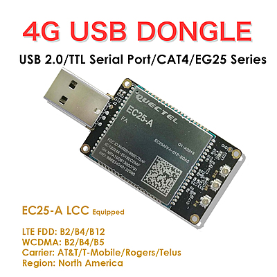4G LTE USB Dongle with Quectel EC25 Series LCC Modem, SIM Slot, GPS, USB-A or 4PIN PH2.0 for IoT and M2M Applications