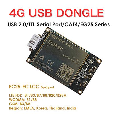 4G LTE USB Dongle with Quectel EC25 Series LCC Modem, SIM Slot, GPS, USB-A or 4PIN PH2.0 for IoT and M2M Applications