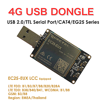4G LTE USB Dongle with Quectel EC25 Series LCC Modem, SIM Slot, GPS, USB-A or 4PIN PH2.0 for IoT and M2M Applications