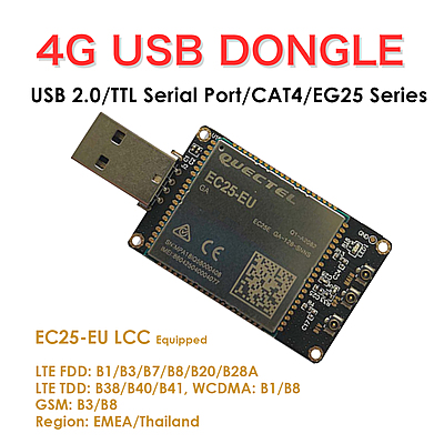 4G LTE USB Dongle with Quectel EC25 Series LCC Modem, SIM Slot, GPS, USB-A or 4PIN PH2.0 for IoT and M2M Applications