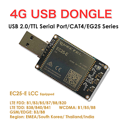 4G LTE USB Dongle with Quectel EC25 Series LCC Modem, SIM Slot, GPS, USB-A or 4PIN PH2.0 for IoT and M2M Applications