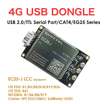 4G LTE USB Dongle with Quectel EC25 Series LCC Modem, SIM Slot, GPS, USB-A or 4PIN PH2.0 for IoT and M2M Applications