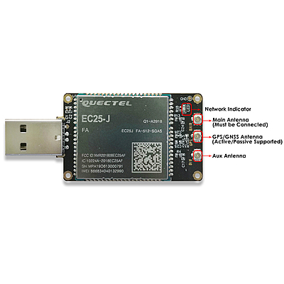 4G LTE USB Dongle with Quectel EC25 Series LCC Modem, SIM Slot, GPS, USB-A or 4PIN PH2.0 for IoT and M2M Applications